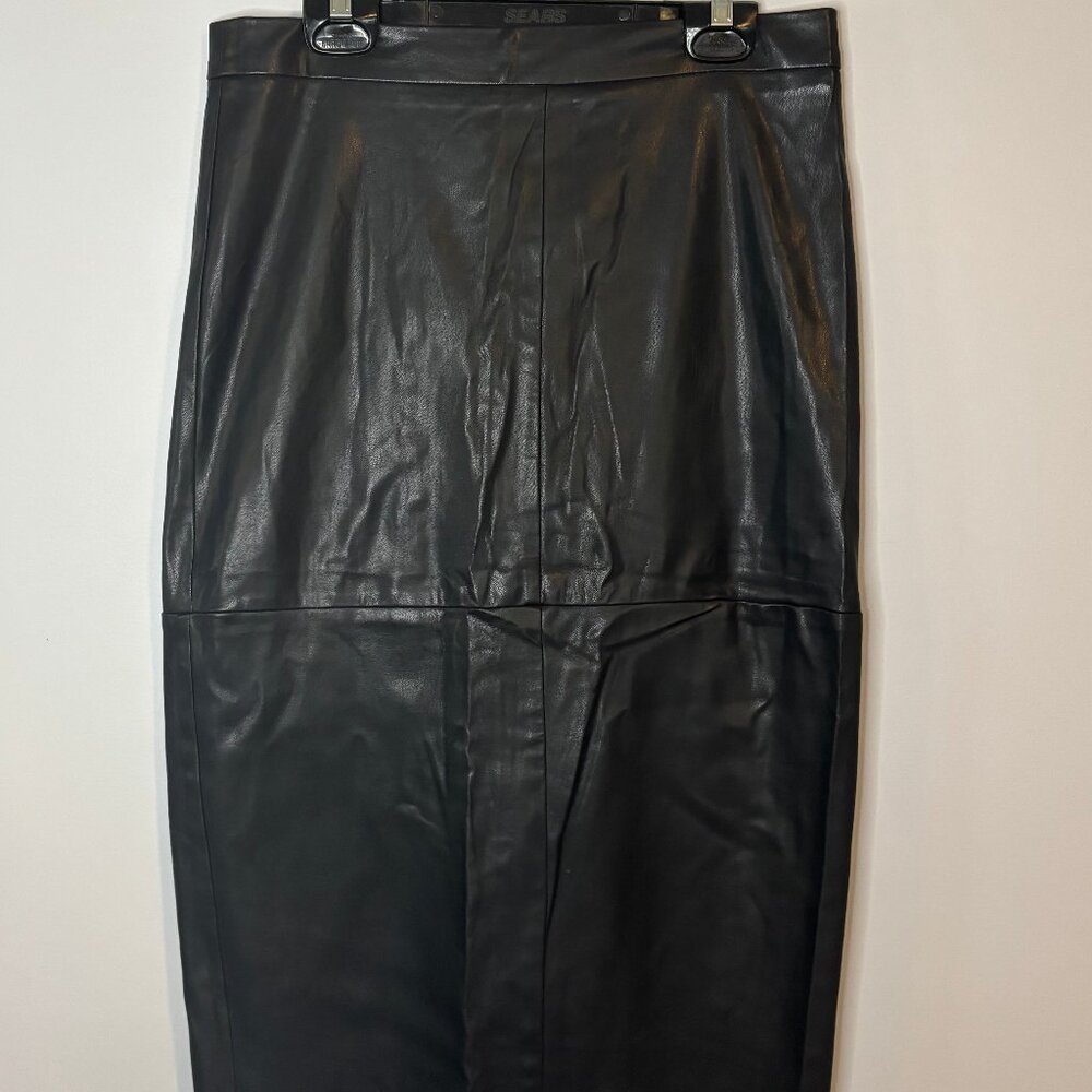 Leather Midi Skirt, Size 6 Black